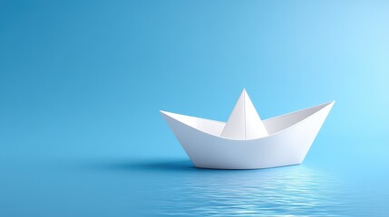 Obraz premium A serene white paper boat floats gently on calm blue waters.
