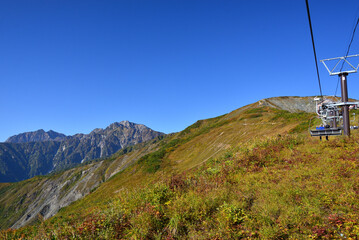 白馬八方のリフト　五竜岳・鹿島槍ヶ岳を望む