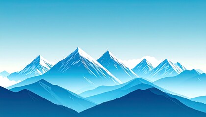 Peaceful Blue Mountain Range Landscape Illustration.
