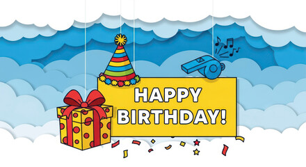 Happy Birthday Celebration with Gifts and Party Hat
