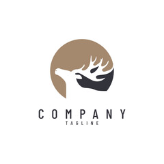 Elegant Deer Head Logo with Sunset Landscape – Modern Vector Illustration