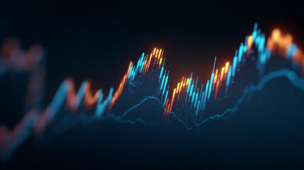 Dynamic Market Signals: A vibrant, abstract depiction of market fluctuations, represented by fluctuating lines in shades of blue and orange, evoking concepts of economic growth and financial analysis.