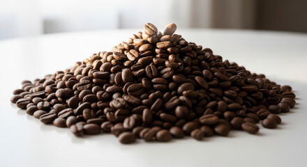 Rich Aromatic Coffee Beans Stacked High on a White Surface