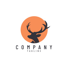 Elegant Deer Head Logo with Sunset Landscape – Modern Vector Illustration