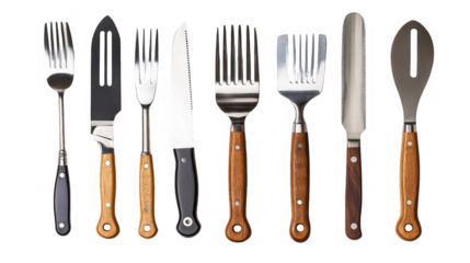 Kitchen Utensils Assortment, Forks, Knives on transparent background