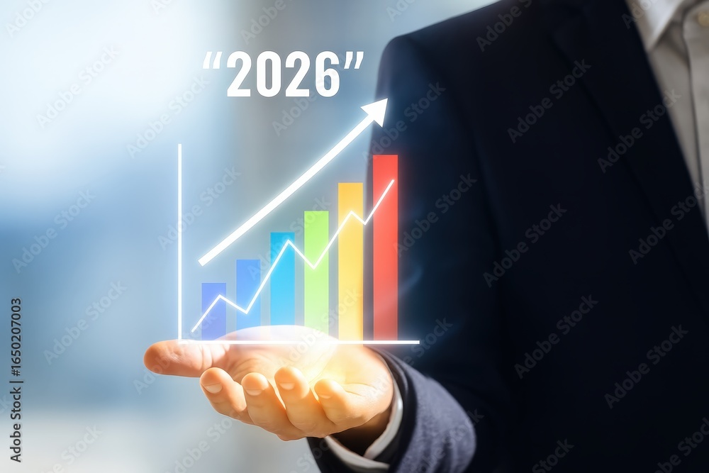 Aufkleber projected growth chart displayed in hand.