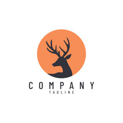 Elegant Deer Head Logo with Sunset Landscape – Modern Vector Illustration