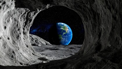 Earth seen through a moon cave.