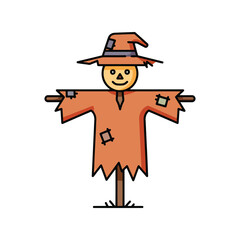 Friendly scarecrow cartoon illustration autumn harvest decoration farm garden protector
