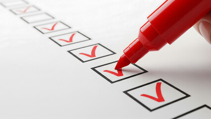 Red marker completing a checklist of tasks