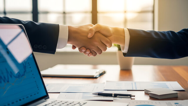 Business partners agree on a deal with a handshake