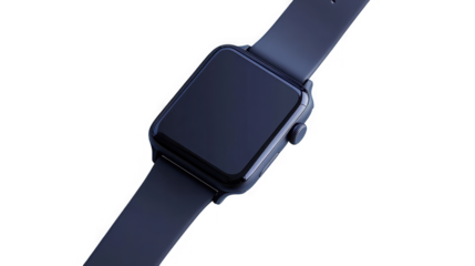 Blue smartwatch with rubber band for fitness tracking, modern technology on transparent background