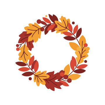 Autumn wreath illustration fall foliage circle border seasonal decoration thanksgiving harvest graphic
