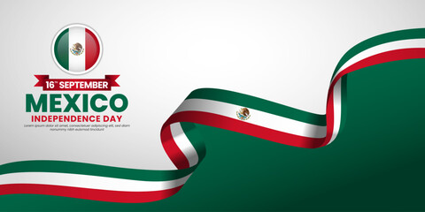 Mexico independence day banner background 16 september design element with waving ribbon flag