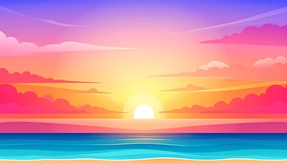 Colorful sunset over a beach scene.