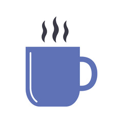 Blue coffee mug with steam hot beverage morning drink breakfast icon isolated vector illustration