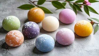 Obraz premium Japanese colorful mochi on gray stone surface 