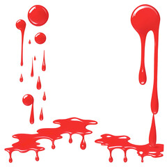 Red liquid drips and splashes graphic design element.