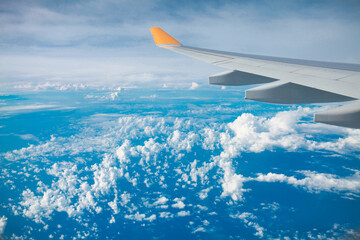 Fluffy Cloud Layers Seen Through Airplane Window Sky Photo