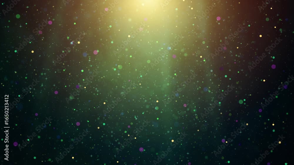 Poster loopable background with floating particles and golden light burst effects