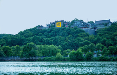 Panoramic View of Beishan Buddhist Temple Architectural Marvel in Mountain Setting