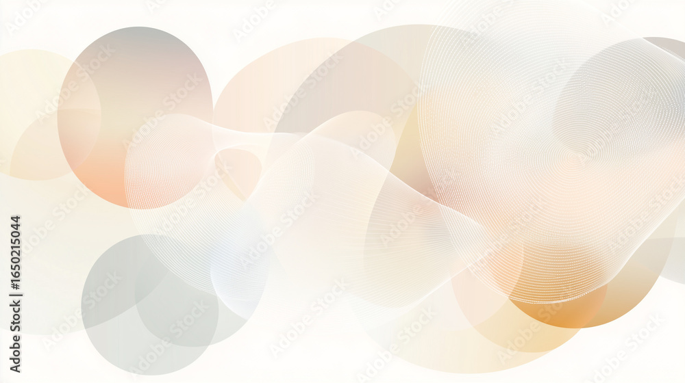 Poster abstract background with circles and line waves in pastel colors.