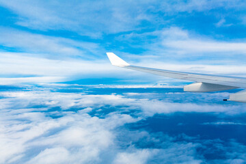 Airplane Wing With Clear Blue Sunny Sky Background Photography