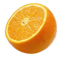 Close-up of an orange half, showing the juicy segments and the interior pith.  