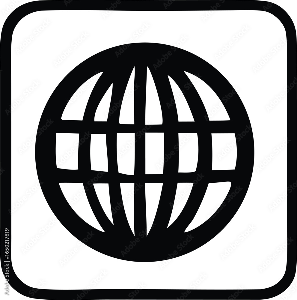 Poster simple black and white globe icon representing global connectivity and worldwide information access 