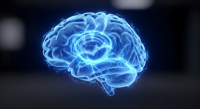 Digital glowing brain futuristic intelligence