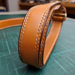 A brown belt with a gold buckle