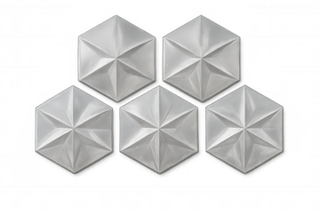 Silver hexagonal reliefs creating star-shaped metallic pattern, suitable for architectural and interior design graphics with transparent background