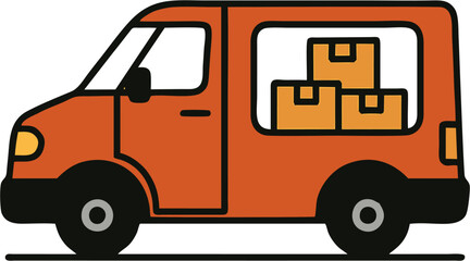 a delivery van with packages stacked inside