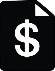 Obraz premium Simple black and white icon of a document with a prominent white dollar sign symbolizing finance and money