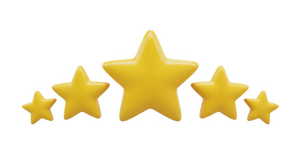 3d five yellow stars isolated on transparent background