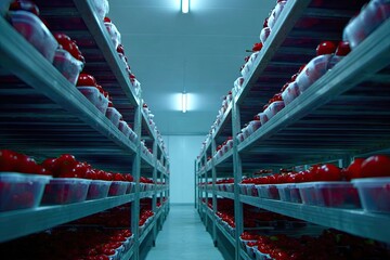 Fototapeta premium Cool, industrial storage of red fruit