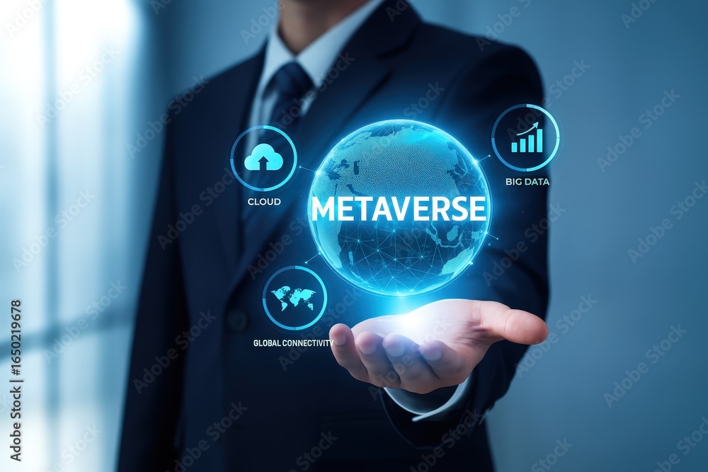 Aufkleber hologram of metaverse with related concepts displayed.