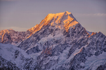 Sunlit Mount Cook Golden Peak Scenic New Zealand Mountain Landscape Photography