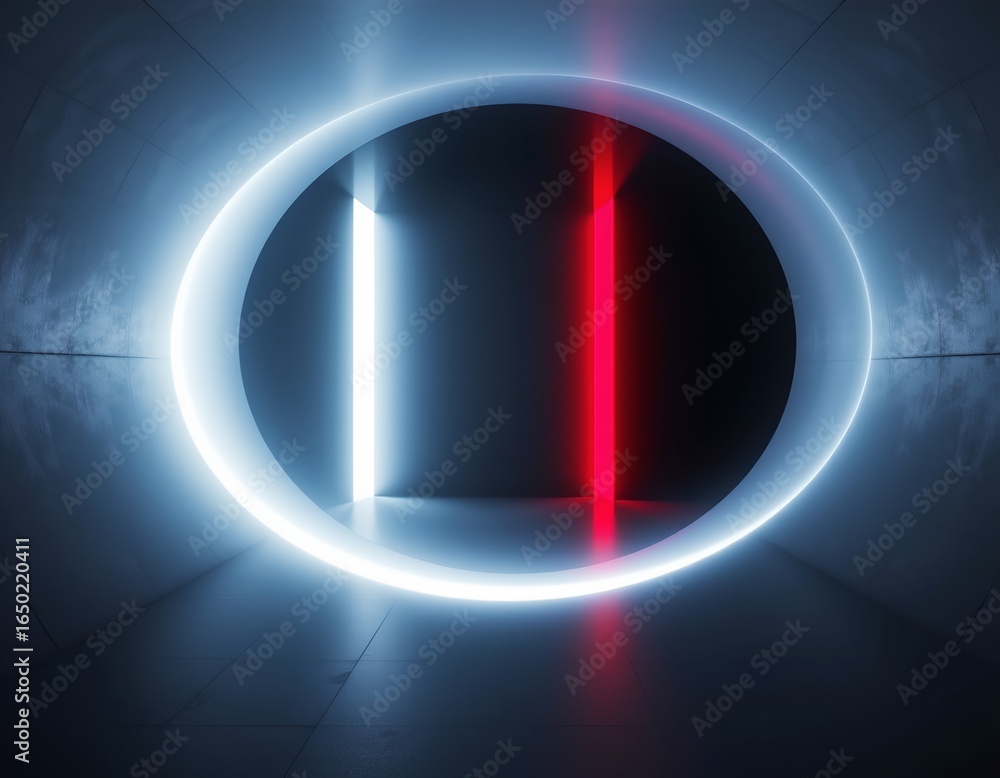 Poster Futuristic Abstract Light Tunnel with Gradient Columns