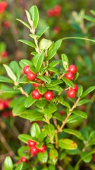 Obraz premium Lush green foliage laden with ripe, red berries in a natural setting