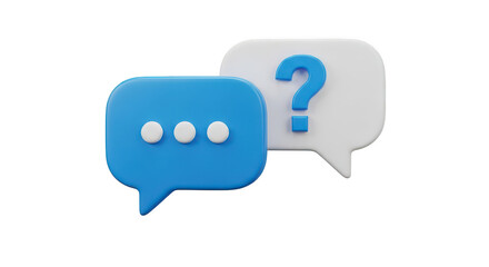 3d chat bubbles with question mark isolated on transparent background