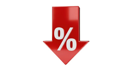 Red arrow with percent symbol on transparent background