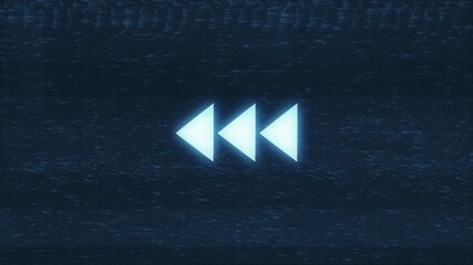 Damaged Cassette Type animation with authentic VHS static and glitch effects. Rewind sign animation. Retro rewind icon animation with a glitchy VHS static background. - Powered by Adobe