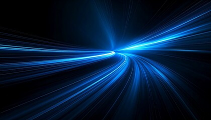 Abstract design of blue light streaks on a dark background.
