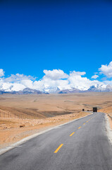 Majestic Himalayan Sky Road Winding Through Tibet Mountain Landscape At Dawn