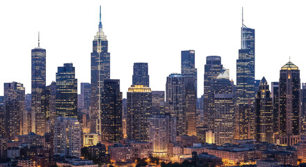 City skyline illuminated at night isolated on transparent background
