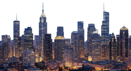 City skyline illuminated at night isolated on transparent background