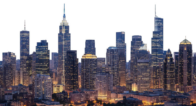 City skyline illuminated at night isolated on transparent background - Powered by Adobe