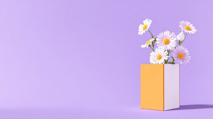 A cute orange pot with a simple shape with small daisies in a simple and clean composition, high saturation and soft light, exuding fresh, natural beauty, elegance and warmth.