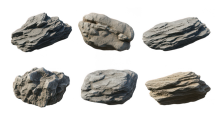 Six rocks isolated on transparent background